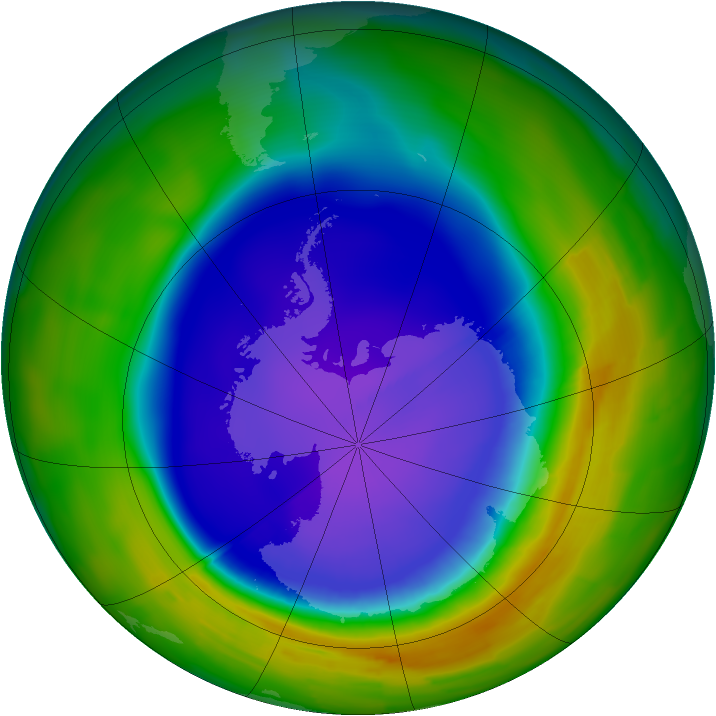 Antarctic ozone map for 20 October 2011